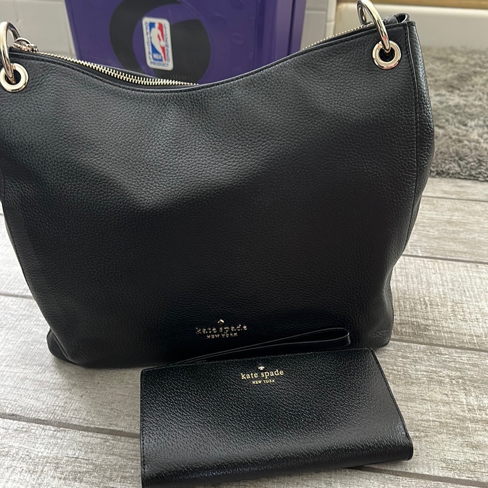 Kate Spade black leather purse and matching wallet